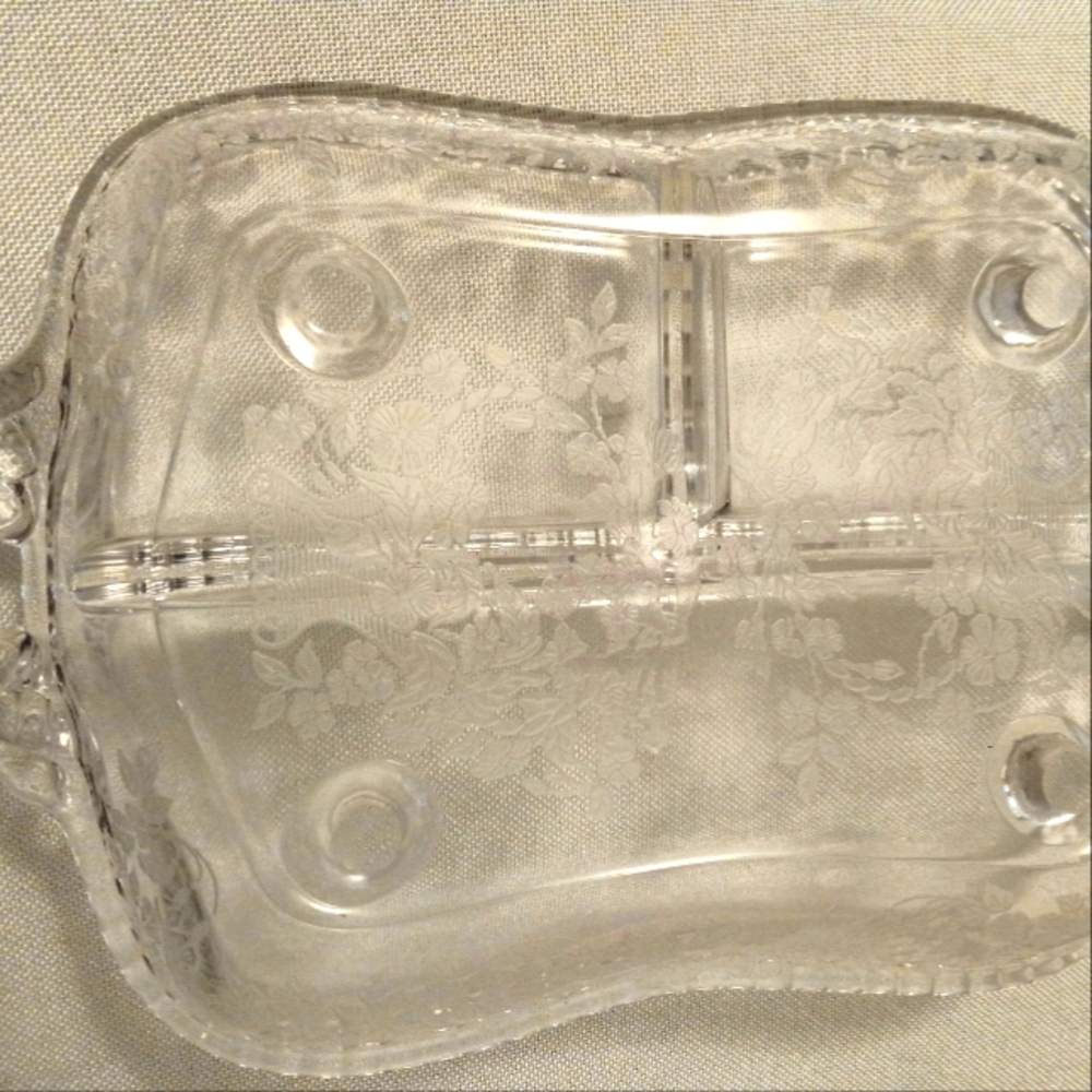 Vintage New Martinsville Glass Co Divided 3 Section Serving Tray 1940s
